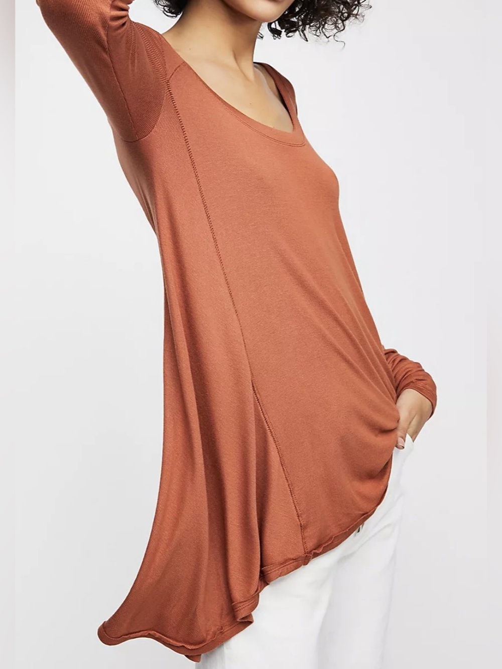 Free People Burnt Orange Long Sleeve Oversized Ribbed Tunic - Size S